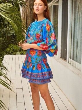 FARM Rio Bright Blue Floral Midi Skirt